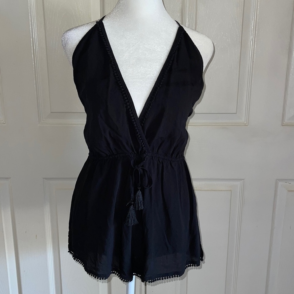 Victoria’s Secret Black Surplice Top Semi Sheer Romper